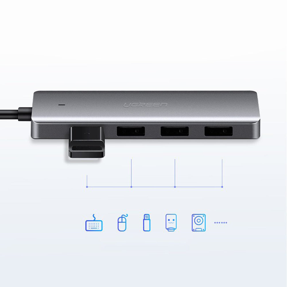 Hub/Dock Ugreen Docking Station CM219 (70336), Type-C to 4xUSB-A 3.0, Micro-USB Power Port, 5Gbps, Gri