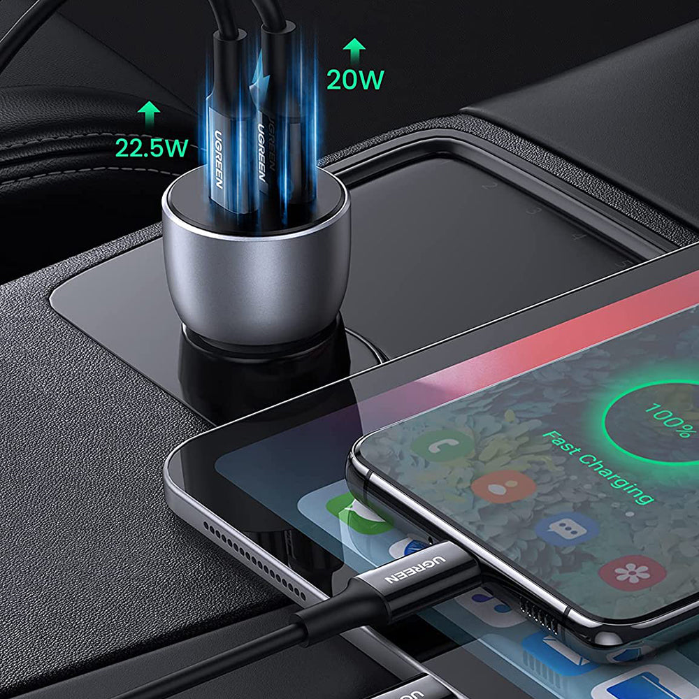 Incarcator Ugreen Car Aluminium Shell CD213 (60980), 2x USB-A, QC 3.0, 42.5W, Albastru Inchis