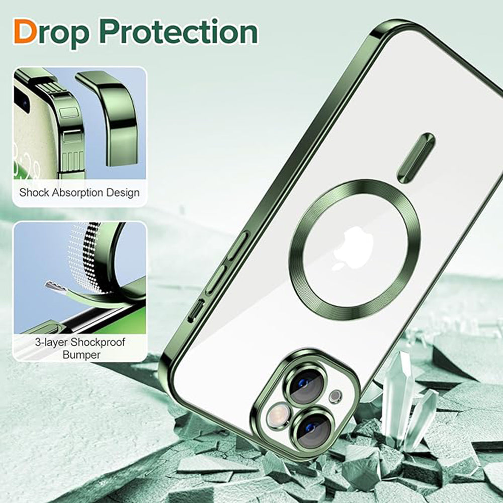 Husa de protectie Techsuit Luxury Crystal MagSafe compatibil cu iPhone 15, Deep Green