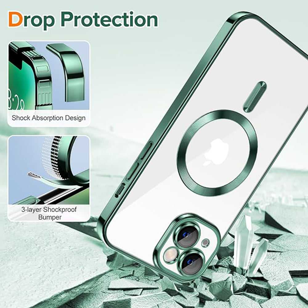 Husa de protectie Techsuit Luxury Crystal MagSafe compatibil cu iPhone 14, Verde inchis