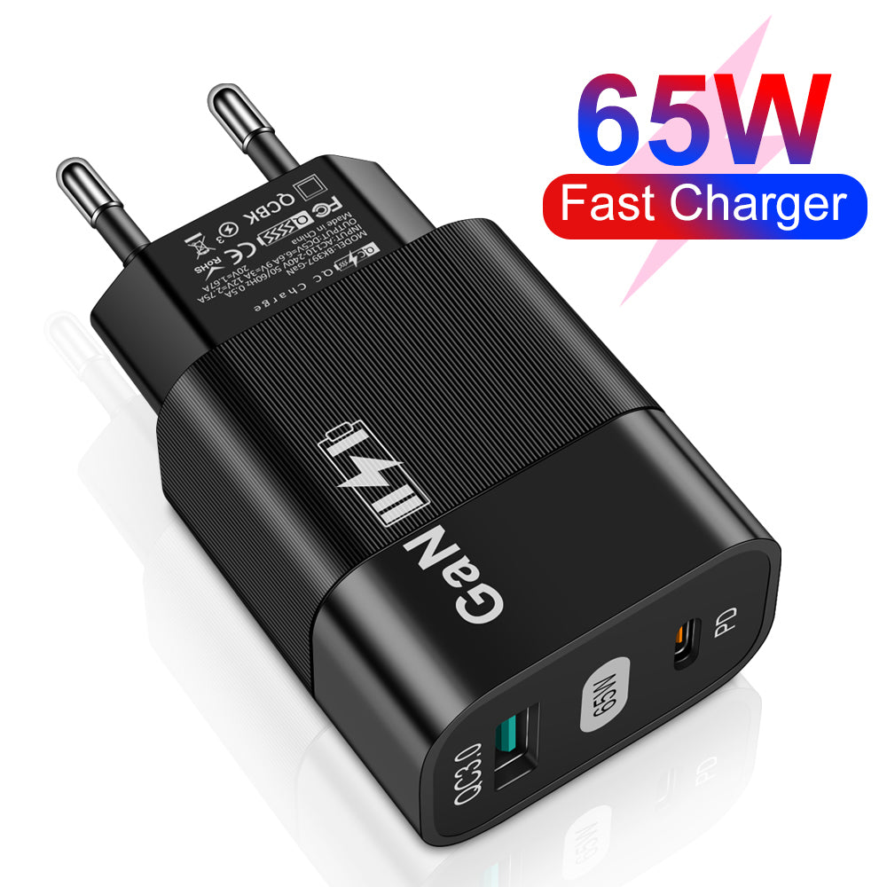 Incarcator Techsuit (CHPD131), GaN, USB, Type-C, Fast Charge, 65W, Negru