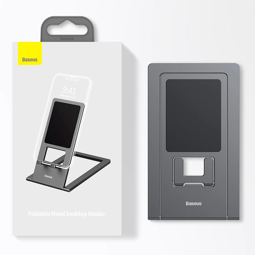 Suport Baseus Foldable (LUKP000013), for Phone/Tablet with Silicon Pad, Foldable, 360° Adjustable, Aluminium, Gri