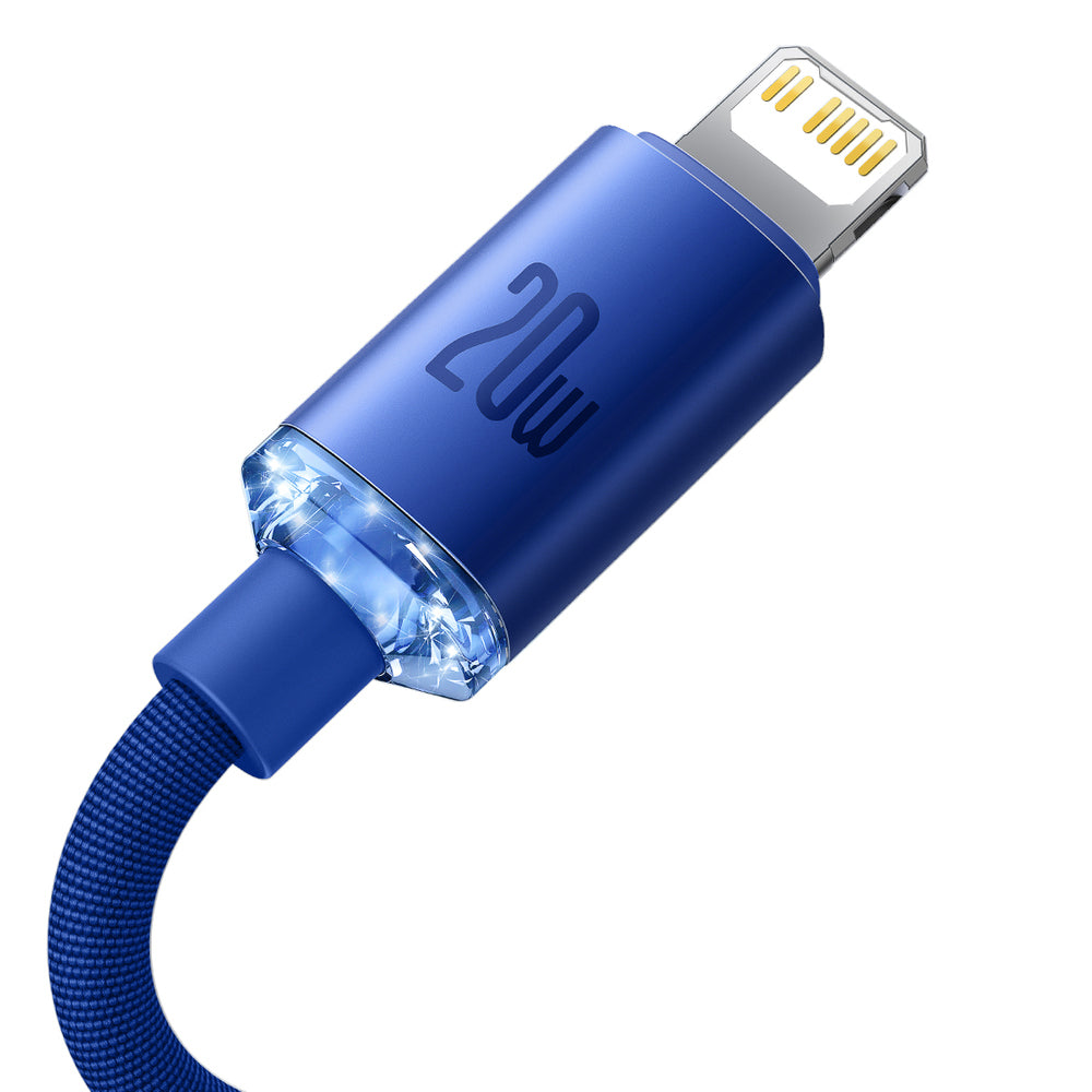 Cablu Baseus Crystal Shine (CAJY000303), Type-C to Lightning, 20W, 2m, Nylon Braided, Albastru