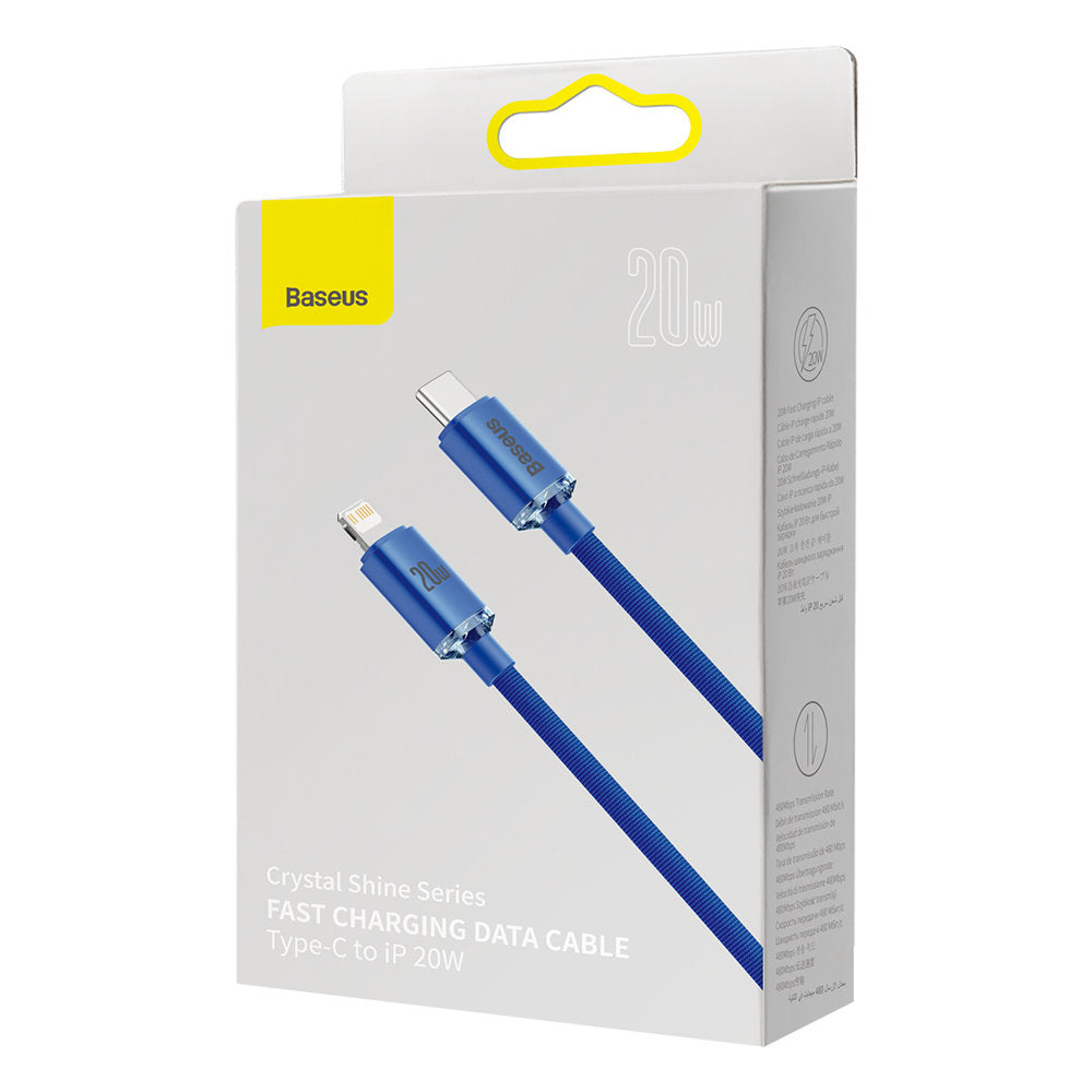 Cablu Baseus Crystal Shine (CAJY000303), Type-C to Lightning, 20W, 2m, Nylon Braided, Albastru