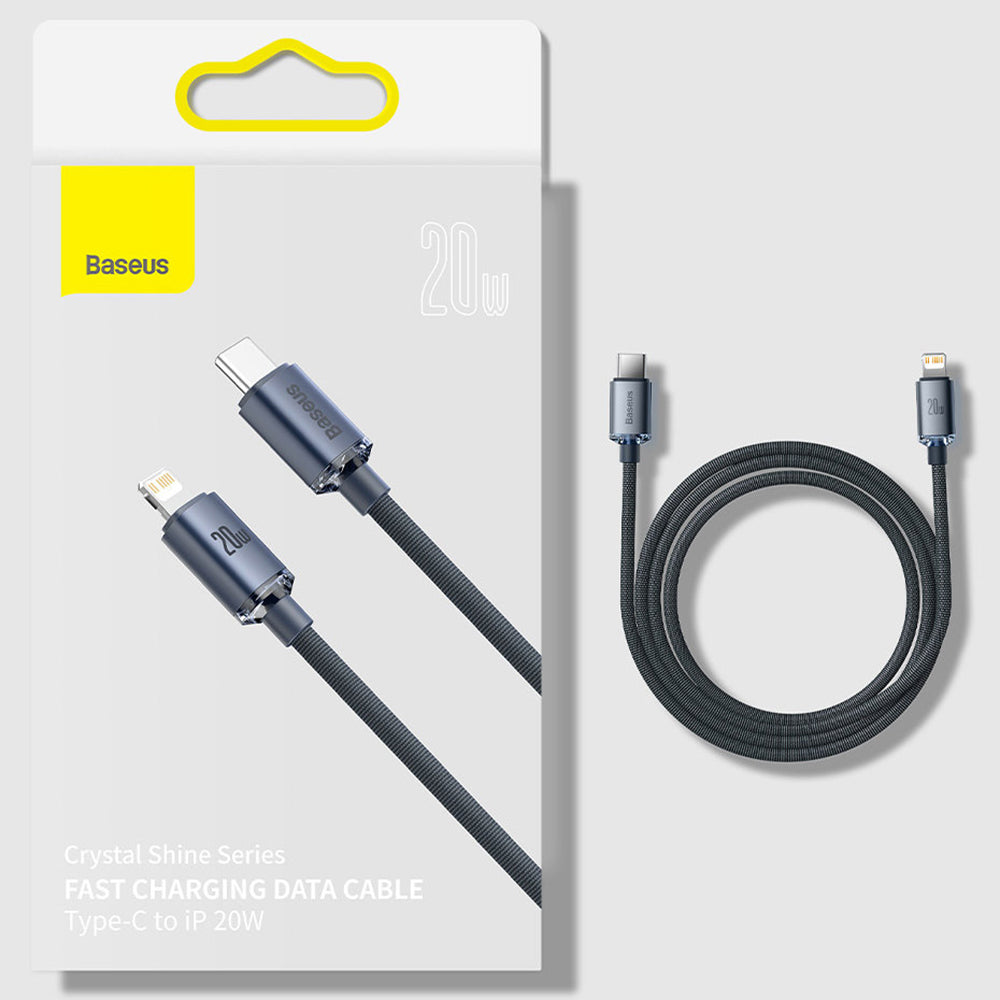 Cablu Baseus Crystal Shine (CAJY000301), Type-C to Lightning, 20W, 2m, Nylon Braided, Negru