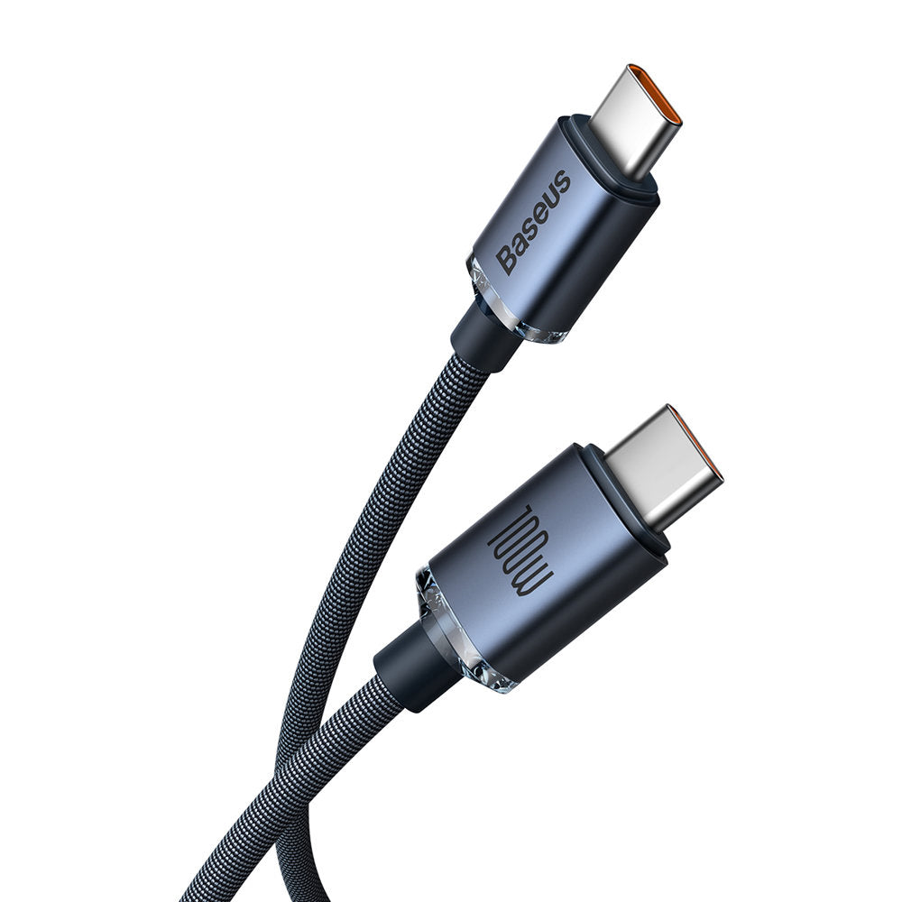 Cablu Baseus Crystal Shine (CAJY000701), Type-C to Type-C, 100W, 2m, Super Fast Charging, Nylon Braided, Negru