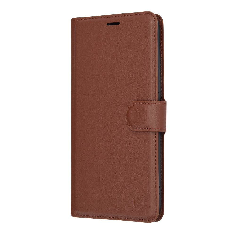 Husa de protectie Techsuit Leather Folio compatibil cu iPhone 13 Pro Max, Maro