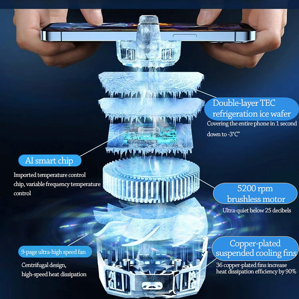 Accesoriu gaming Techsuit Phone Cooler (SL17), Magnetic, Temperature Display, Lights, Fast Cooling, Hydraulic Noise Reduction, Negru