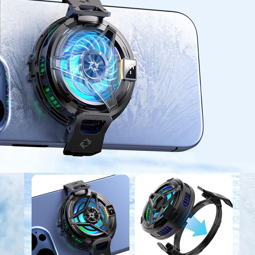 Accesoriu gaming Techsuit Phone Cooler (SL17), Magnetic, Temperature Display, Lights, Fast Cooling, Hydraulic Noise Reduction, Negru