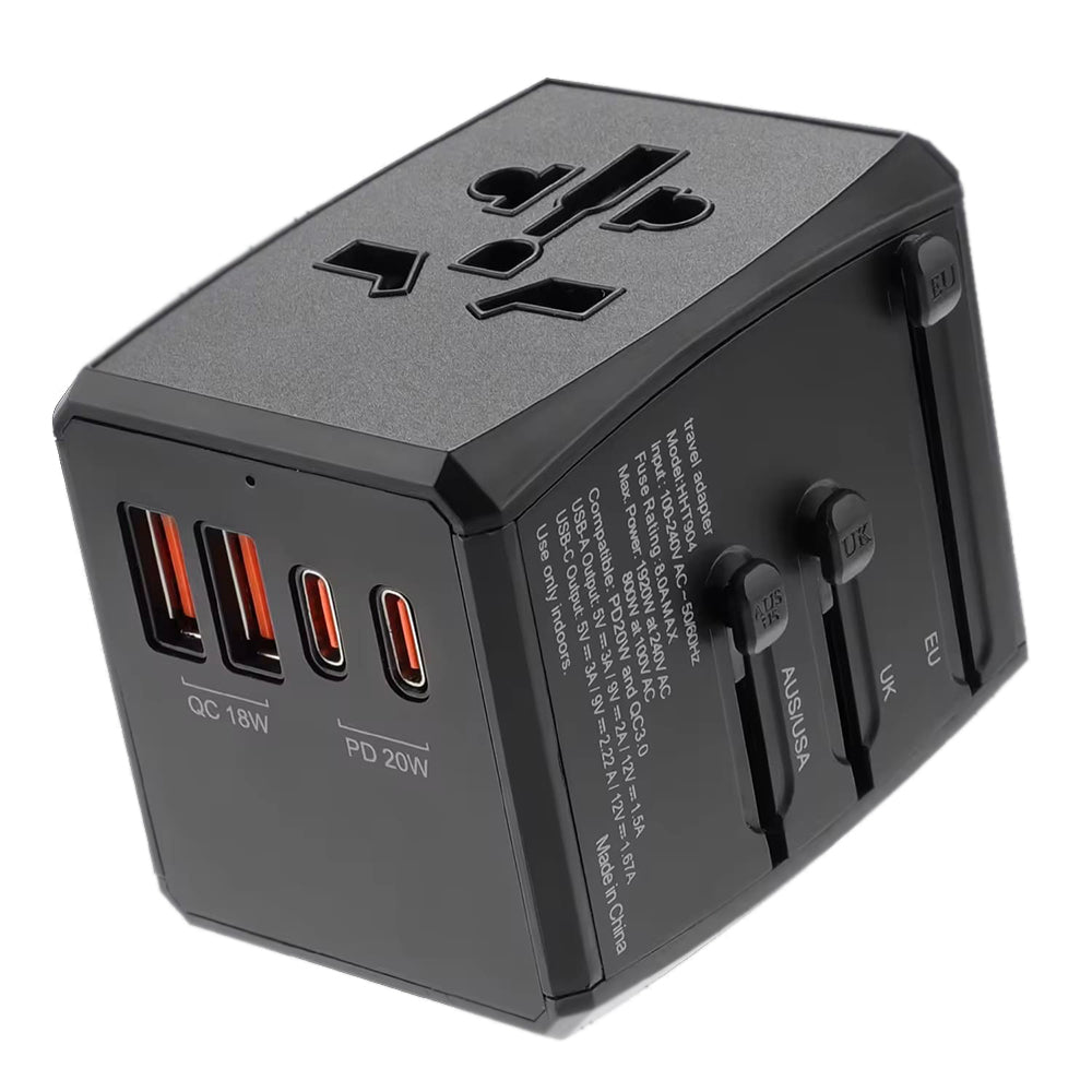 Incarcator Techsuit Travel Adapter (HHT904-B2), PD20W, 2 x USB, 2 xType-C, EU, UK, AUS, US, Negru