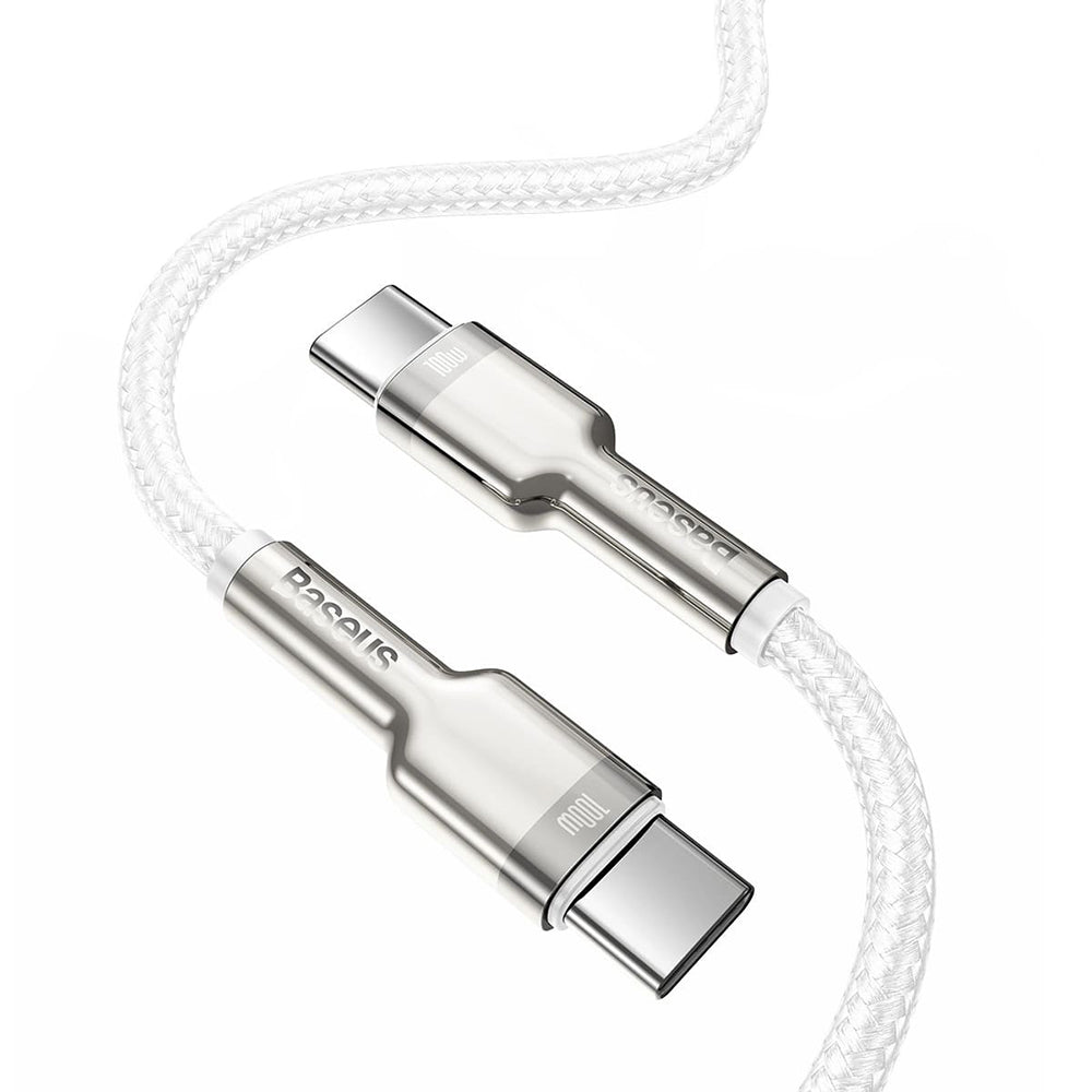 Cablu Baseus Cafule Series Metal (CATJK-C02), Type-C to Type-C, Super Fast Charge, 100W, 480Mbps, 20V, 5A, 1m, Alb