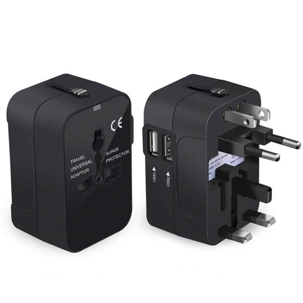 Incarcator Techsuit Travel Adapter (HHT202), 2 x USB, EU, UK, AUS, US, Negru