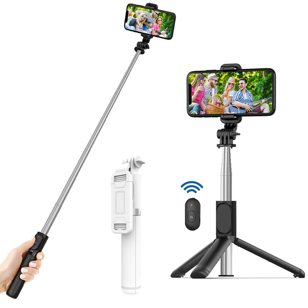Suport Techsuit Selfie Stick (Q01), with Bluetooth Remote Control and Stable Tripod Mount, 101cm, Alb