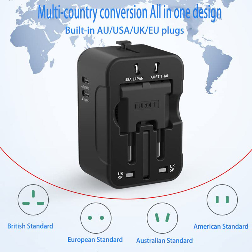 Incarcator Techsuit Travel Adapter (HHT202-2C), 2 x USB-C, EU, UK, AUS, US, Alb
