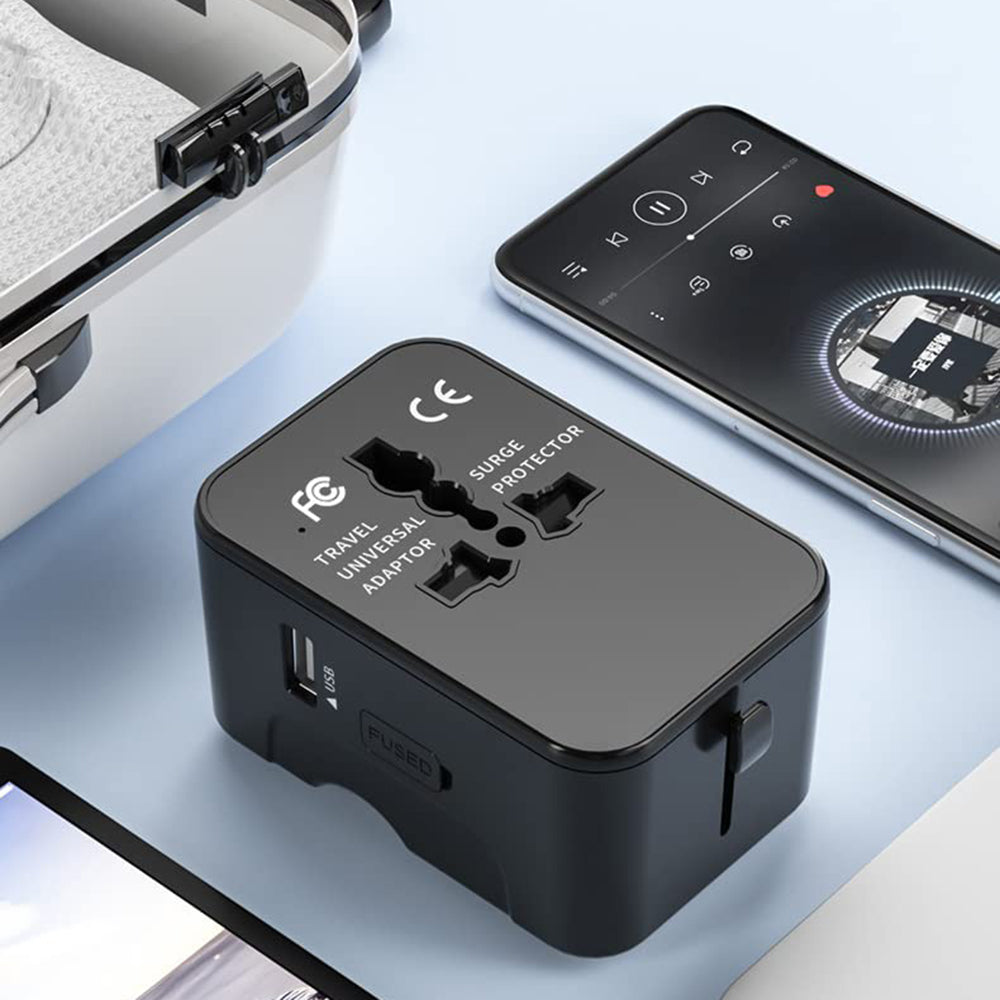 Incarcator Techsuit Travel Adapter (HHT202-2C), 2 x USB-C, EU, UK, AUS, US, Negru