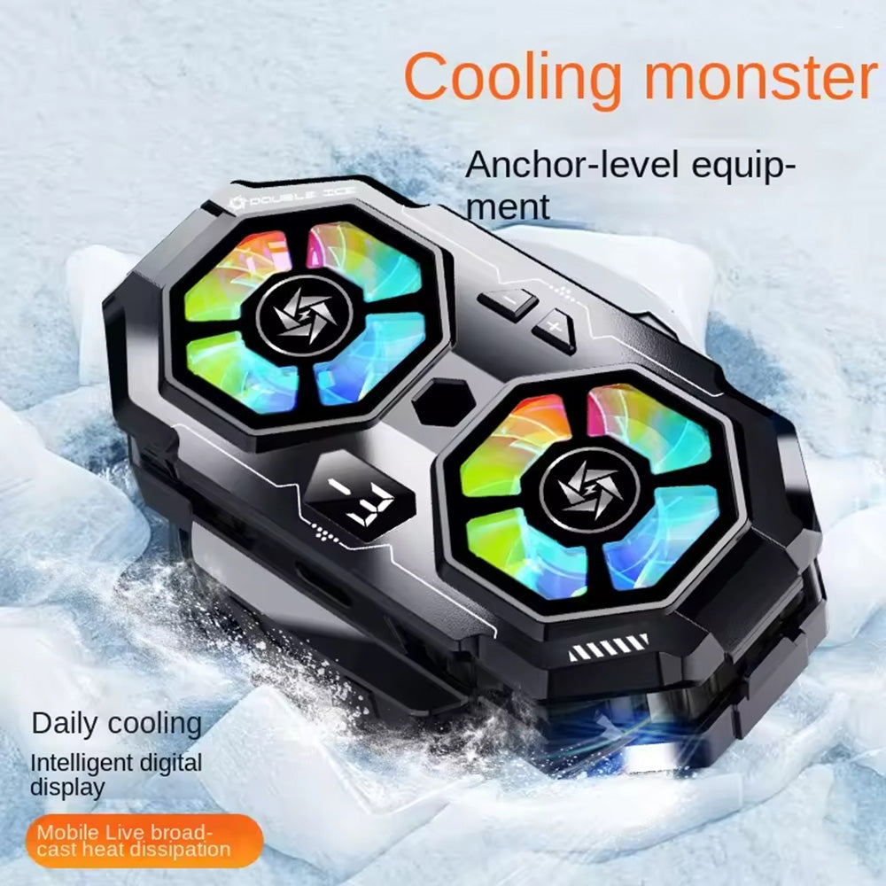 Accesoriu gaming Techsuit Phone Cooler (SL22), Twin Turbine, with LED Digital Display, RGB Lights, Gear Button, Fast Cooling, Negru
