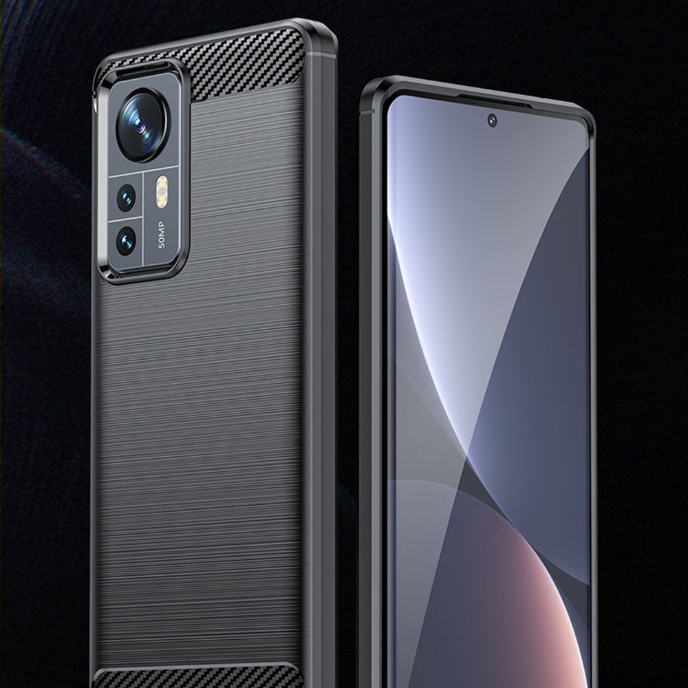 Husa de protectie Techsuit Carbon Silicone compatibil cu Xiaomi 12 / 12X, Negru
