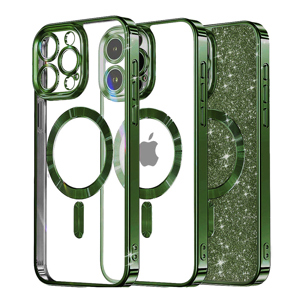 Husa de protectie Techsuit Luxury Glitter MagSafe compatibil cu iPhone 12 Pro, Deep Green