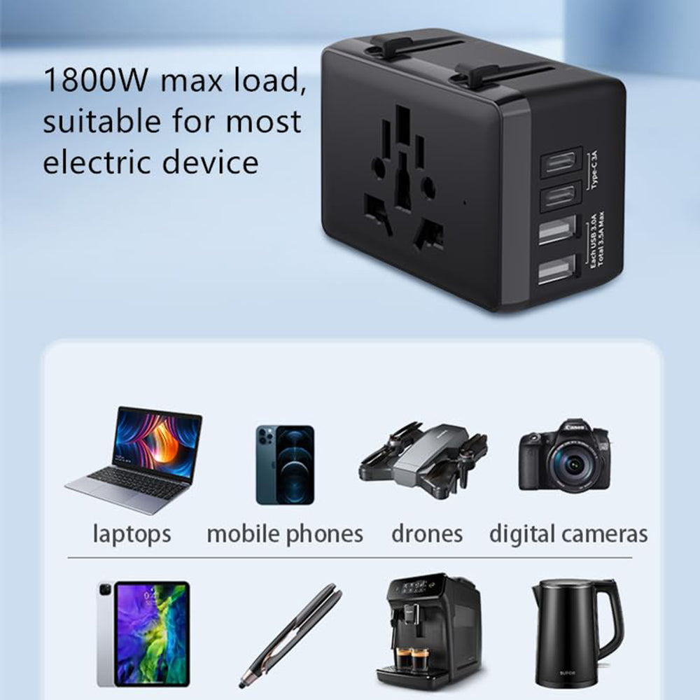 Incarcator Techsuit Travel Adapter (HHt204A), 15W, 2xUSB-C, 2xUSB, EU, UK, AUS, US, Negru