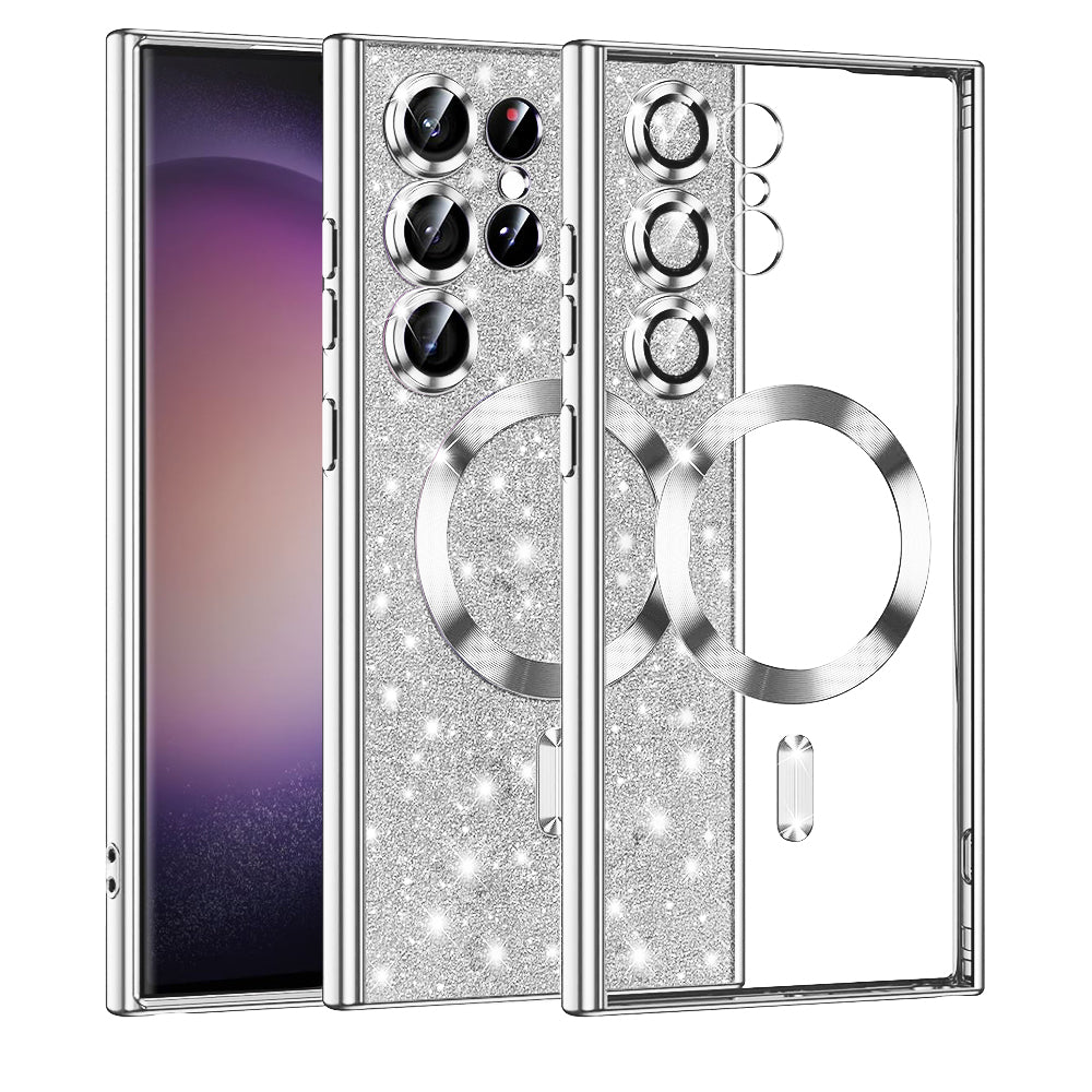 Husa de protectie Techsuit Luxury Glitter MagSafe compatibil cu Samsung Galaxy S23 Ultra, Argintiu