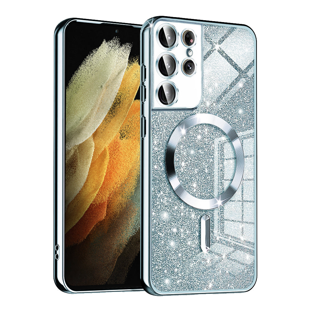 Husa de protectie Techsuit Luxury Glitter MagSafe compatibil cu Samsung Galaxy S21 Ultra 5G, Albastru