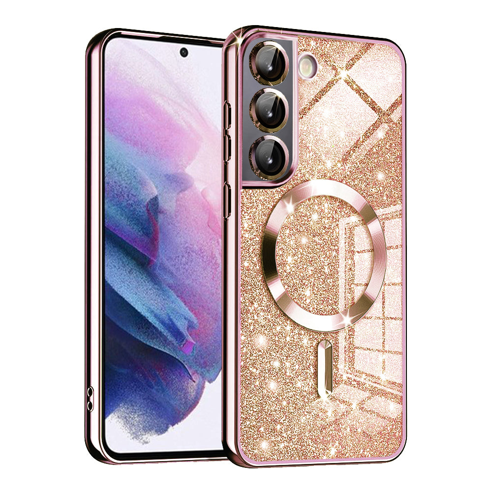 Husa de protectie Techsuit Luxury Glitter MagSafe compatibil cu Samsung Galaxy S22 5G, Roz Auriu