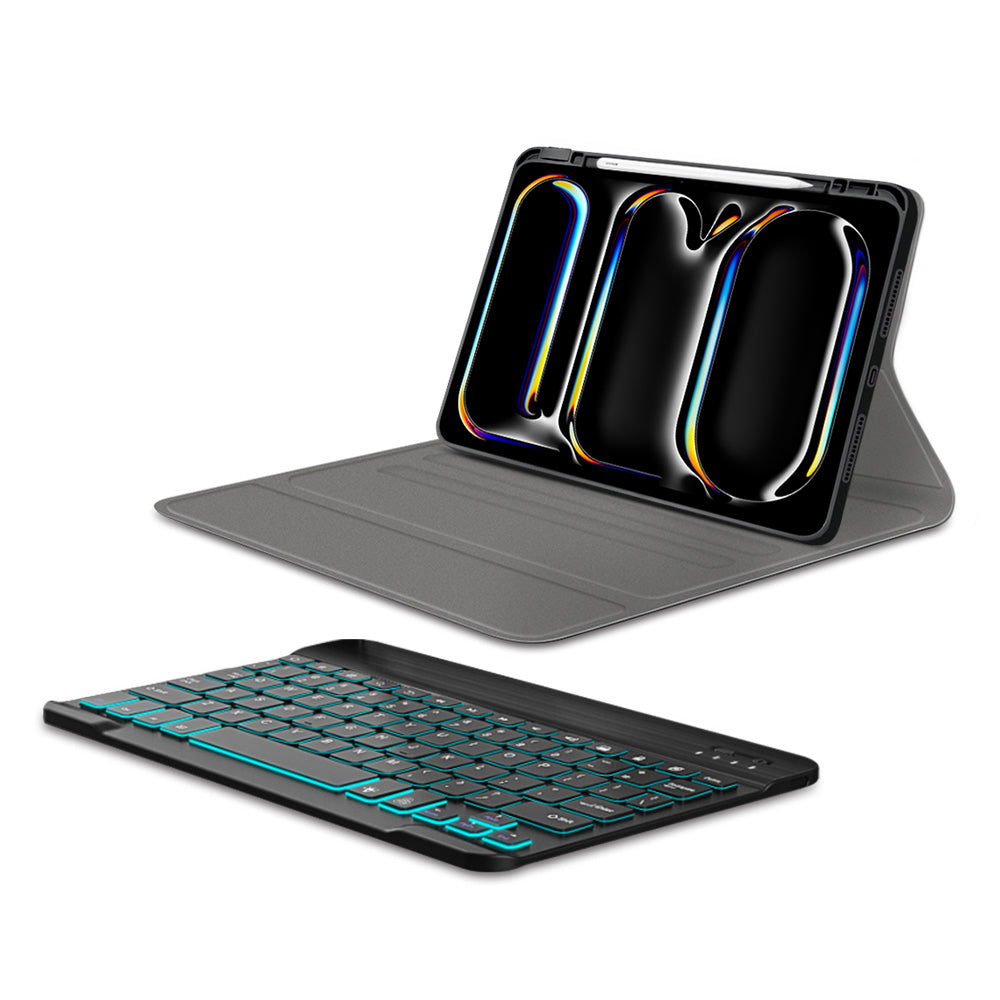 Husa de protectie tableta Techsuit CozyTab Case (with Pencil Holder/RGB Wireless Magnetic Keyboard) compatibil cu iPad Pro 11 (2024) / iPad Pro 11 (2025) - Black