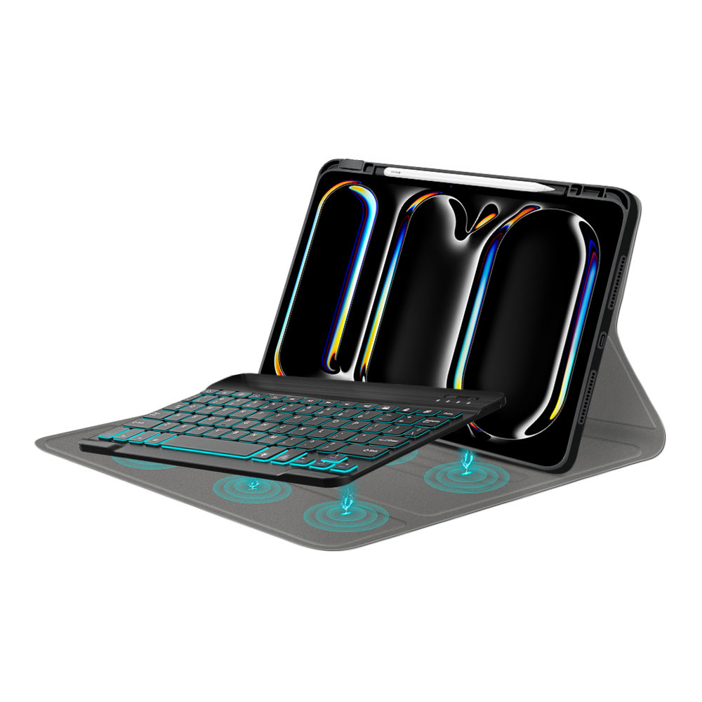 Husa de protectie tableta Techsuit CozyTab Case (with Pencil Holder/RGB Wireless Magnetic Keyboard) compatibil cu iPad Pro 11 (2024) / iPad Pro 11 (2025) - Black