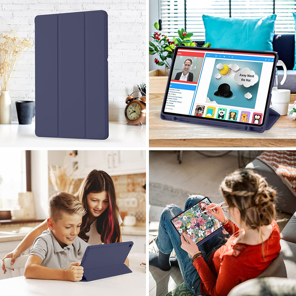 Husa de protectie tableta Techsuit Flex Trifold (with Pencil Holder) compatibil cu Samsung Galaxy Tab S6 Lite (2020/2022/2024), Albastru Inchis
