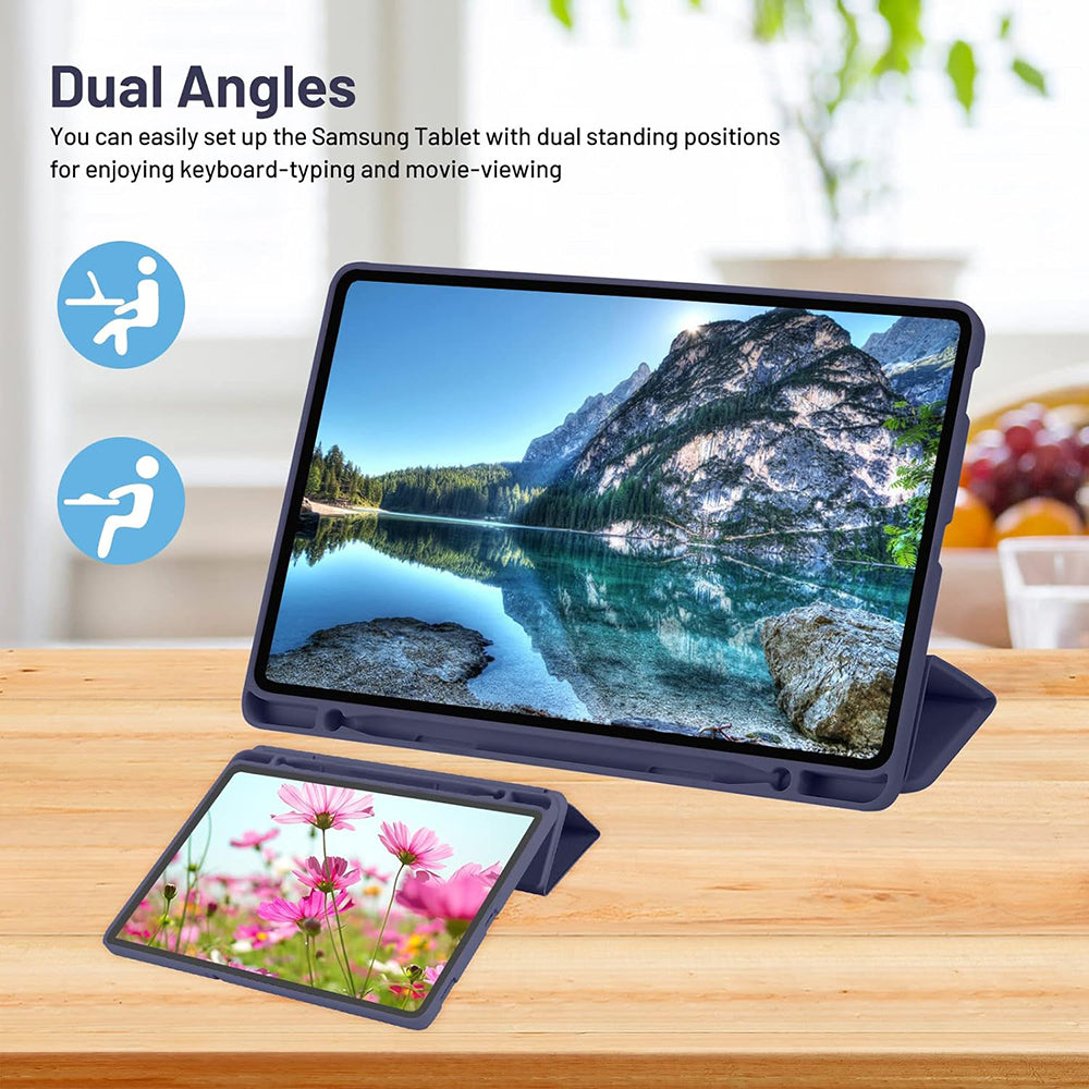 Husa de protectie tableta Techsuit Flex Trifold (with Pencil Holder) compatibil cu Samsung Galaxy Tab S6 Lite (2020/2022/2024), Albastru Inchis