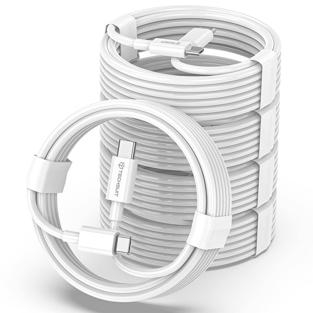 Cablu Techsuit (PCB130), Type-C to Type-C, Fast Charging, 60W, 480Mbps, Aluminum Alloy, 1m, Alb