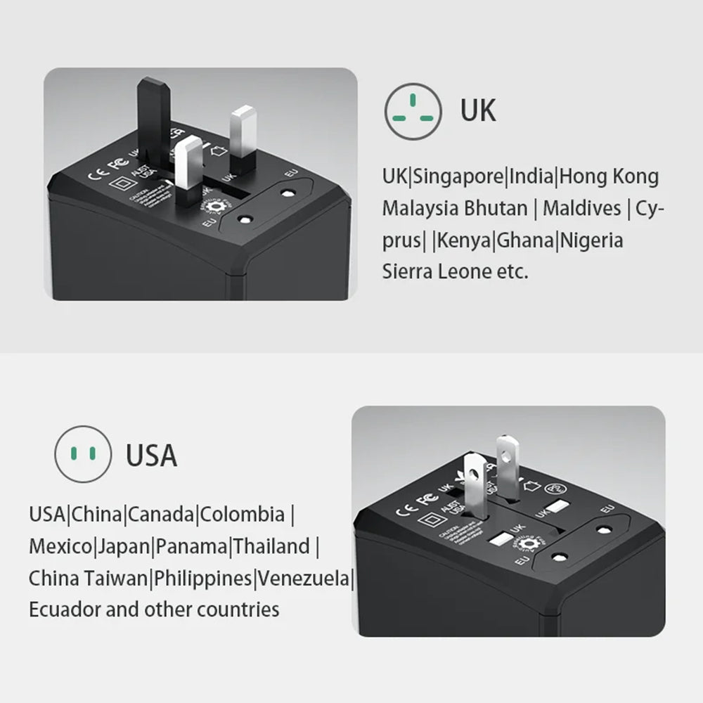 Incarcator Techsuit Travel Adapter (HHT906), PD65W, 2 x USB, 3 x Type-C, EU, UK, AUS, US, Negru