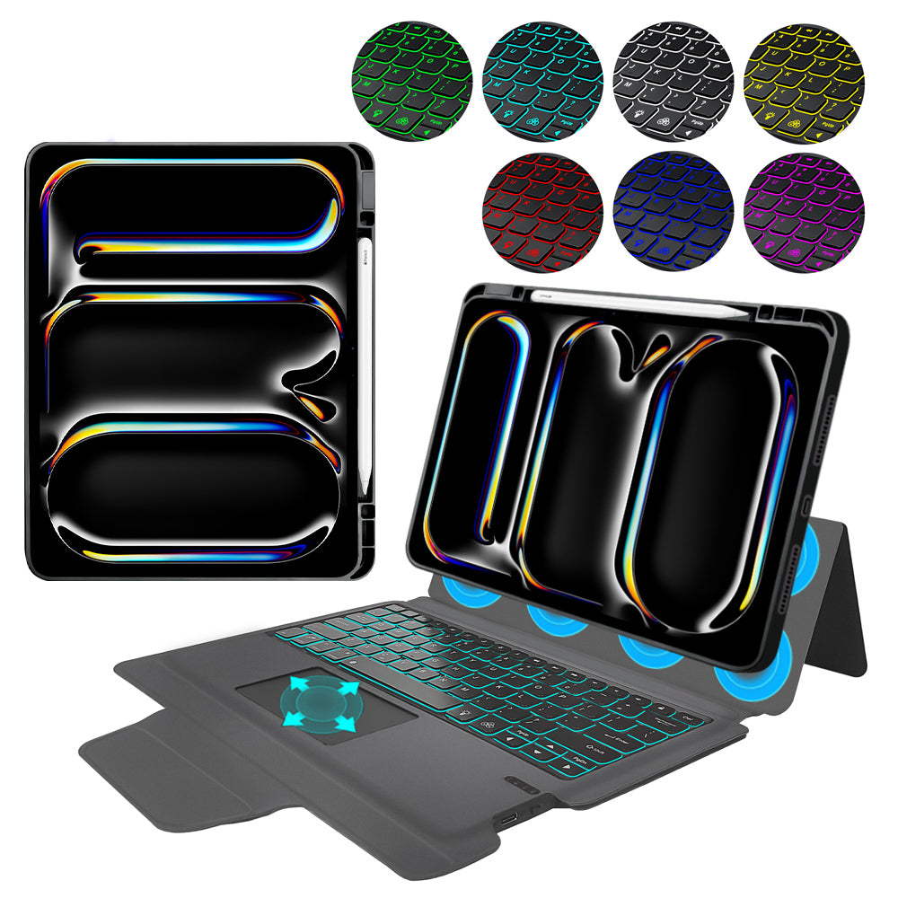 Husa de protectie tableta Techsuit KeyTab Pro + Screen Protector (with RGB Wireless Keyboard/Stylus Pen Holder) compatibil cu iPad Pro 13 (2024) / iPad Pro 13 (2025) - Black
