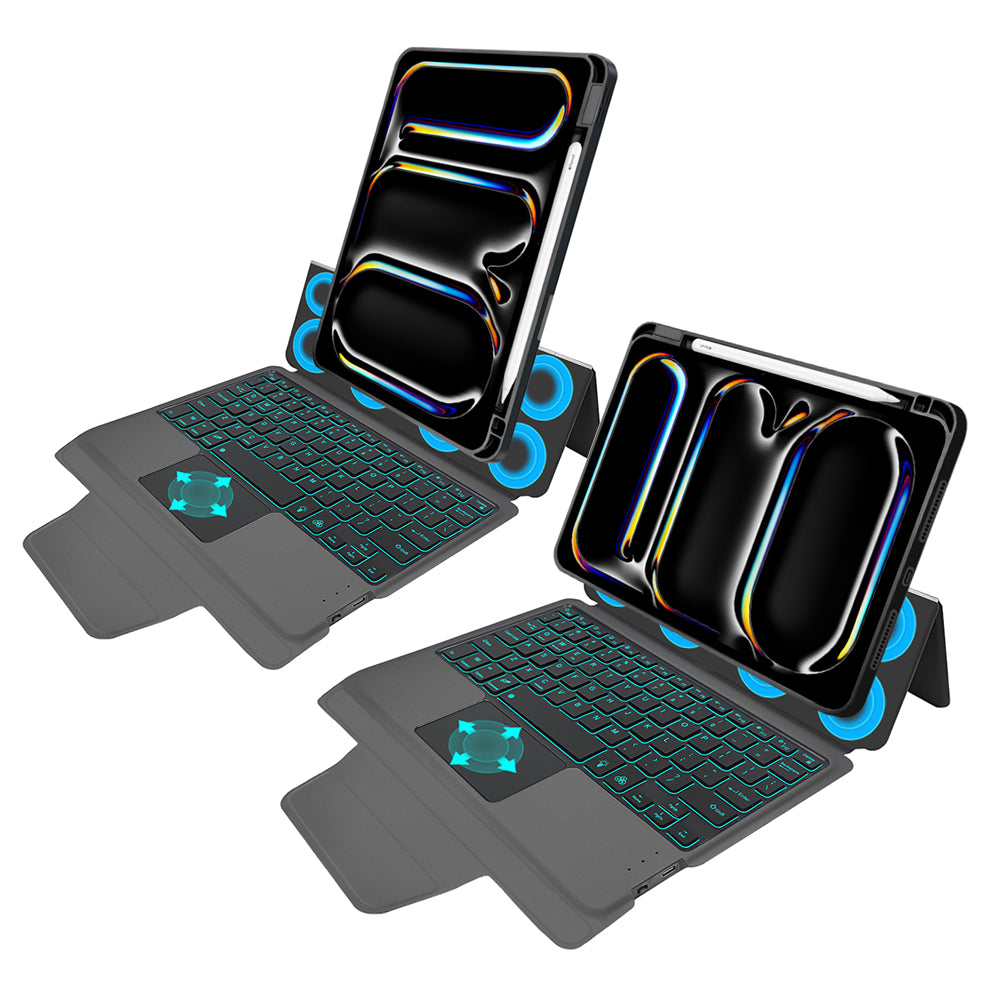 Husa de protectie tableta Techsuit KeyTab Pro + Screen Protector (with RGB Wireless Keyboard/Stylus Pen Holder) compatibil cu iPad Pro 11 (2024) / iPad Pro 11 (2025) - Black