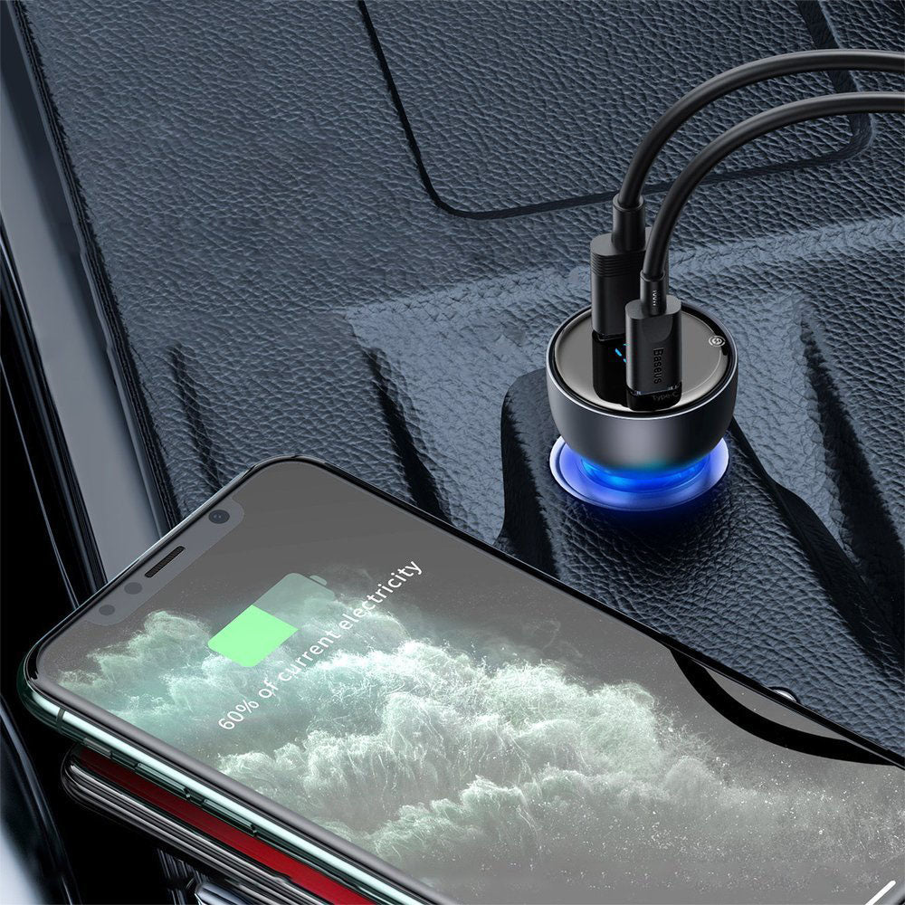 Incarcator Baseus Car (CCKX-C0G), Type-C PD65W, USB QC4.0, Gri
