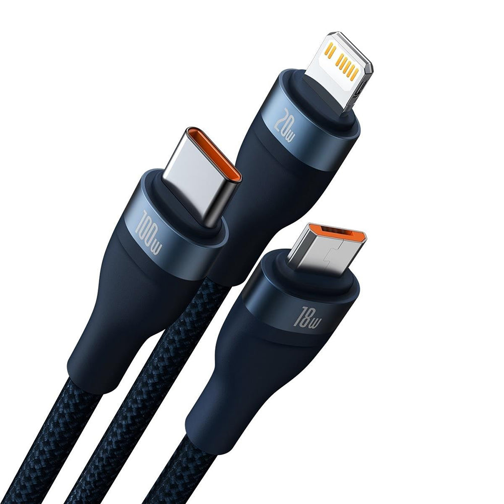 Cablu Baseus Flash Series 2 (CASS030103), Type-C/Lightning/Micro-USB, 100W, 1.2m, Albastru