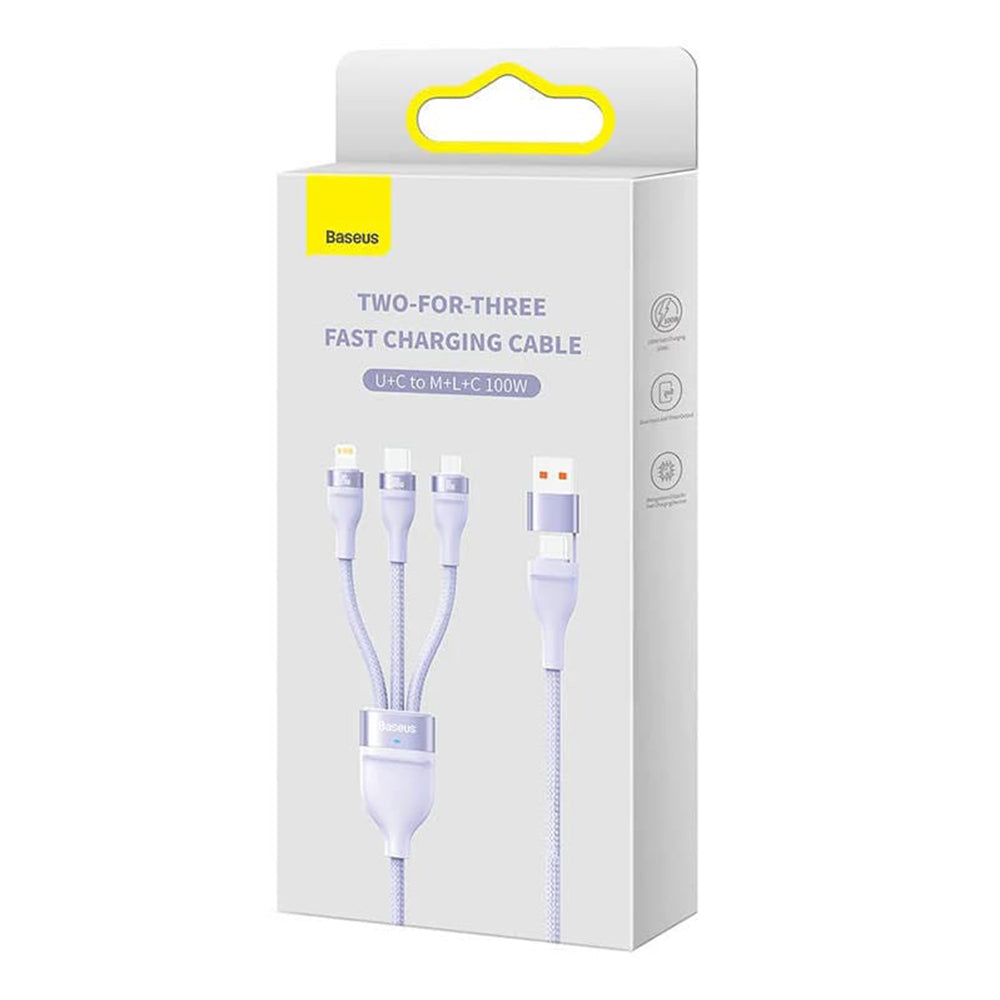 Cablu Baseus Flash Series 2 (CASS030105), Fast Charge, USB Adapter, Type-C, Lightning, Micro-USB, 100W, 1.2 m, Mov