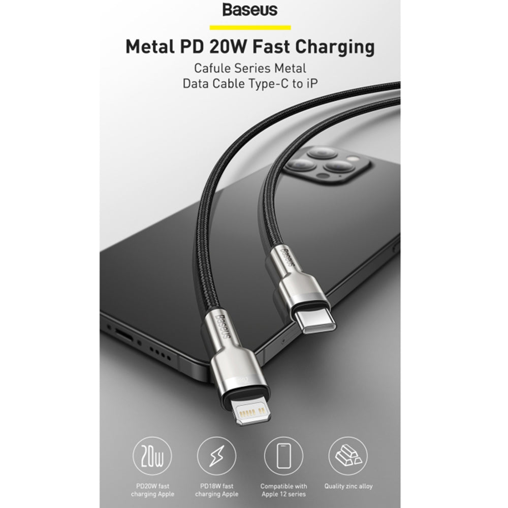 Cablu Baseus Cafule Series Metal (CATLJK-B05), Type-C to Lightning, 20W, 2m, Mov