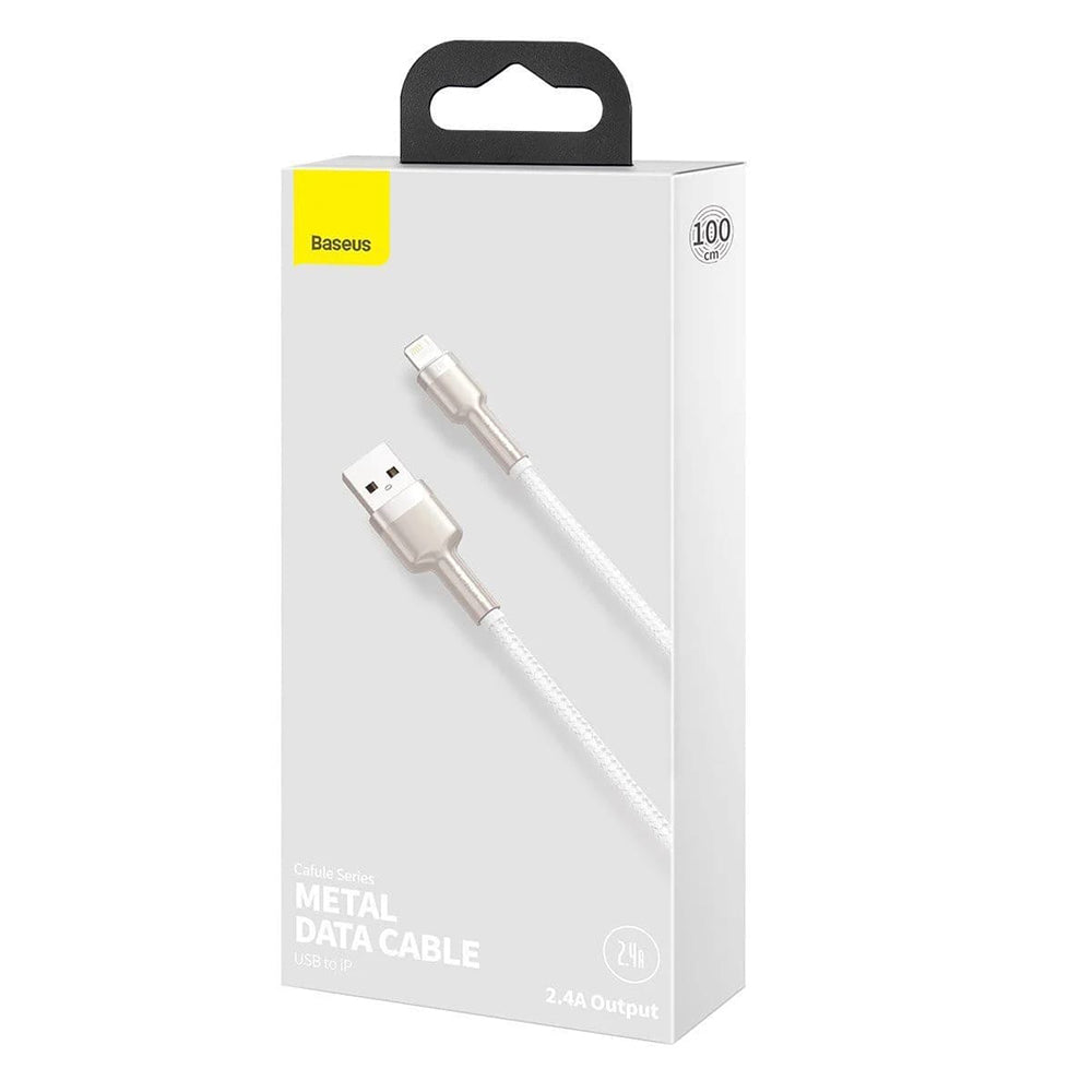 Cablu Baseus Cafule Series Metal (CALJK-A02), USB to Lightning, 2.4A, 480Mbps, 1m, Alb