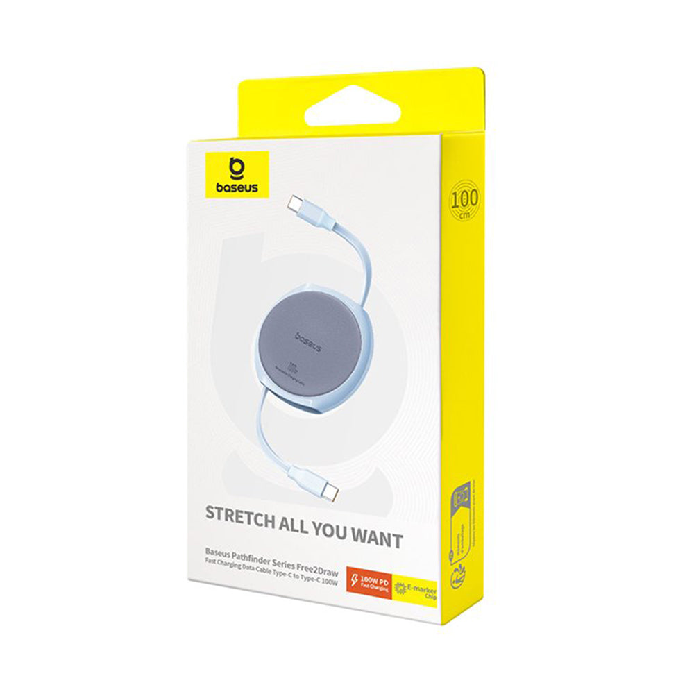Cablu Baseus Pathfinder Series (P10368400311-00), Type-C to Type-C, 100W, 1m, Retractable, Galaxy Blue