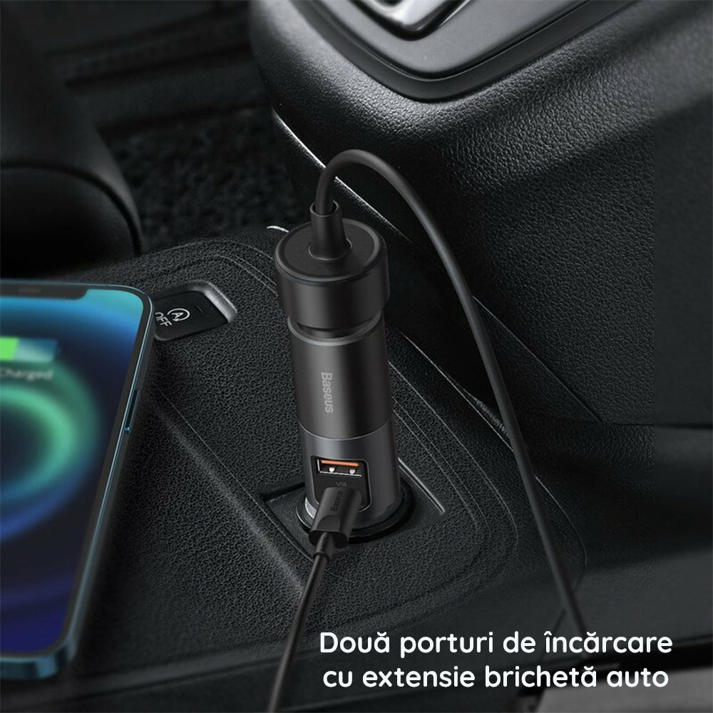 Incarcator Baseus Car Share Together (CCBT-C0G), with Cigarette Lighter Expansion, USB-A, Type-C, 120W, Gri