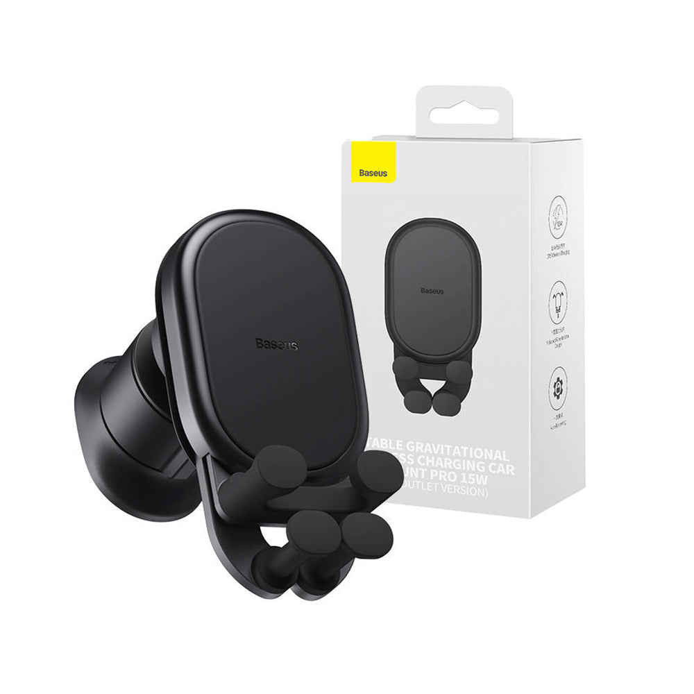 Suport Baseus Pro (SUWX030001), Stable Gravitational, Wireless Charging, for Air Vent, 15W, Negru