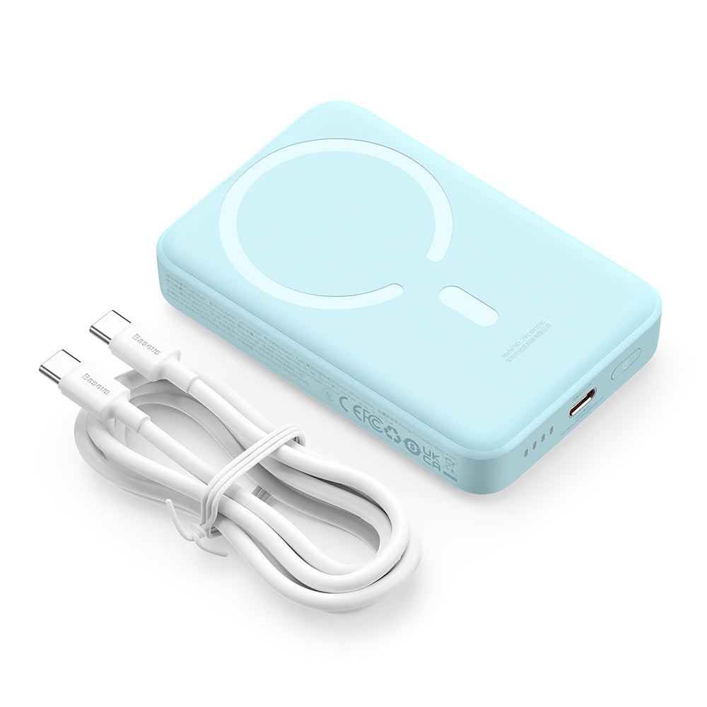Baterie externa Baseus Mini (PPCX110203), USB-C, MagSafe, 10000mAh, 30W, with Cable Type-C, 30cm, Albastru