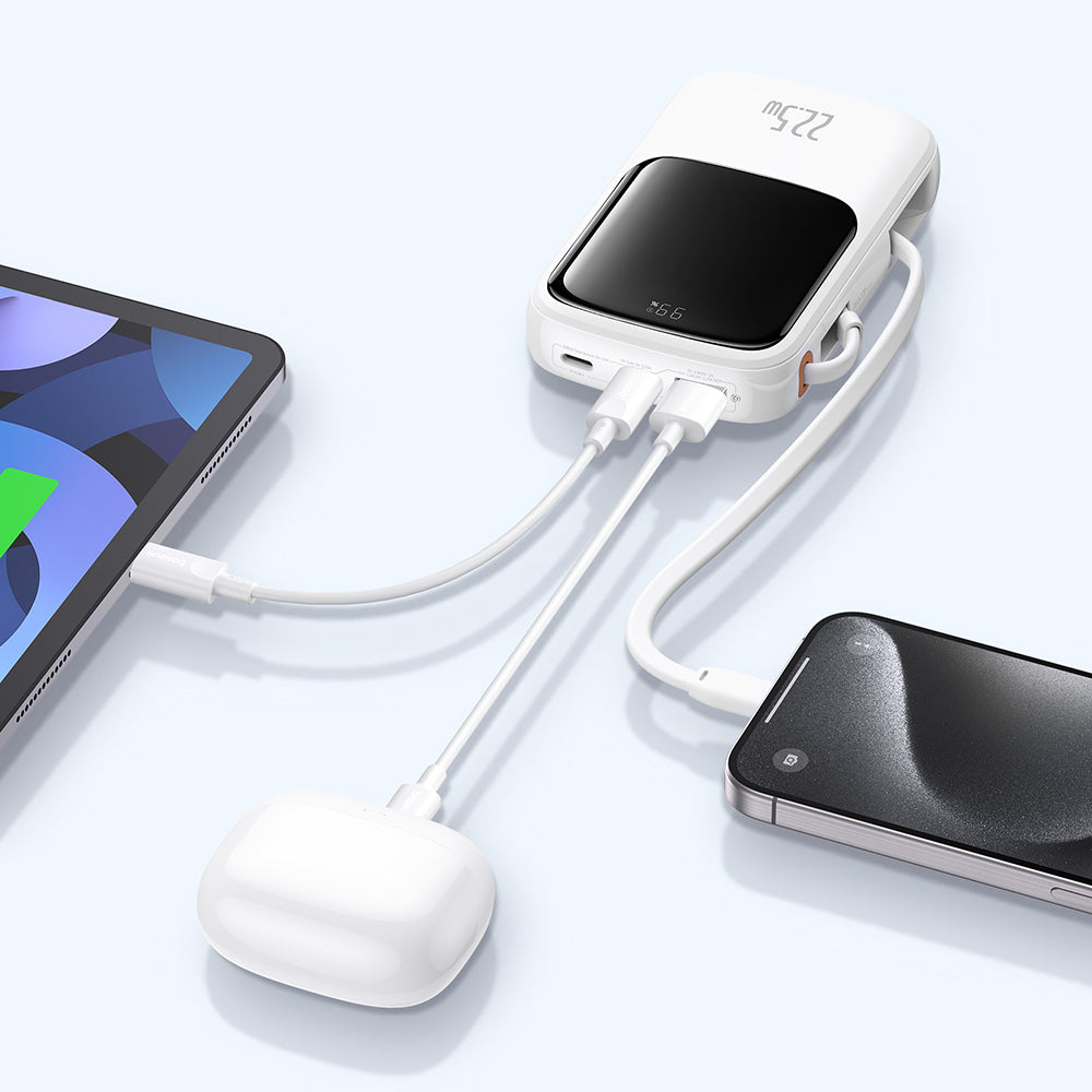 Baterie externa Baseus Qpow Pro+ (P10067101213-00), Lightning, 2x Type-C, USB, 22.5W, 10000mAh, Cable Type-C, Alb