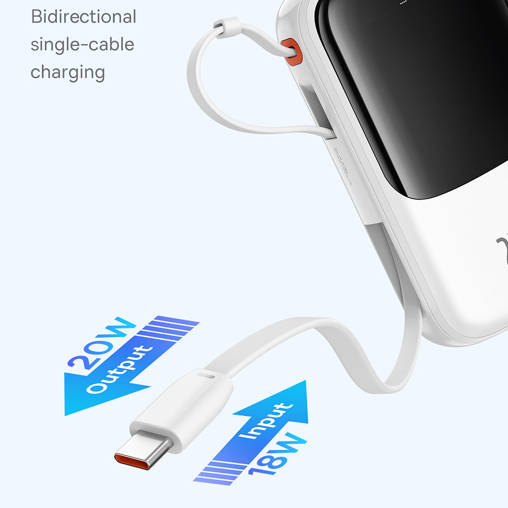 Baterie externa Baseus Qpow Pro+ (P10067101213-00), Lightning, 2x Type-C, USB, 22.5W, 10000mAh, Cable Type-C, Alb