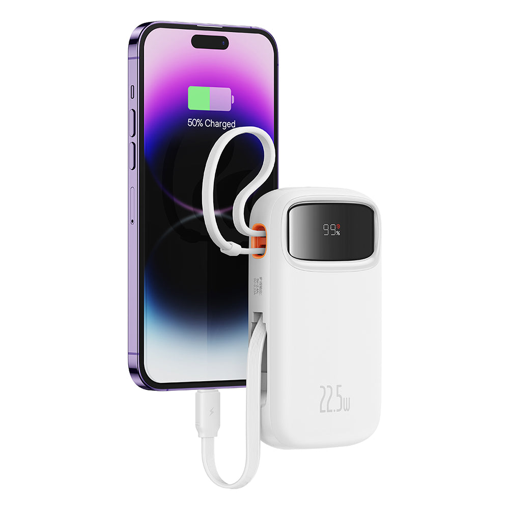Baterie externa Baseus Qpow Pro+ (P10055003223-00), Lightning, 2x Type-C, USB, 22.5W, 10000mAh, Cable Type-C, 30cm, Alb