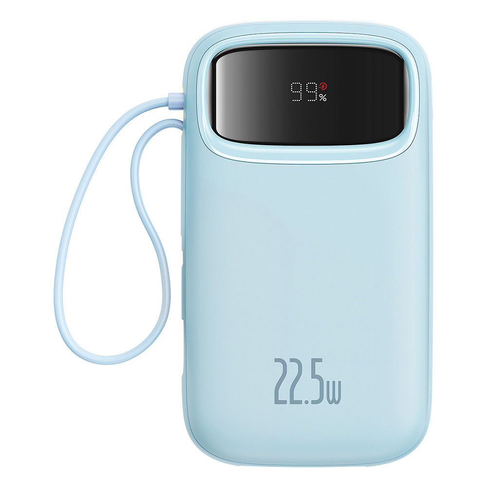 Baterie externa Baseus Qpow Pro+ (P10055003313-00), Lightning, 2x Type-C, USB, 22.5W, 10000mAh, Cable Type-C, 30cm, Albastru