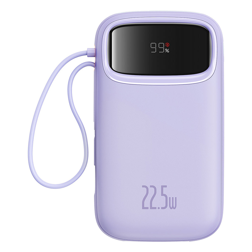 Baterie externa Baseus Qpow Pro+ (P10055003513-00), Lightning, 2x Type-C, USB, 22.5W, 10000mAh, Cable Type-C, 30cm, Mov