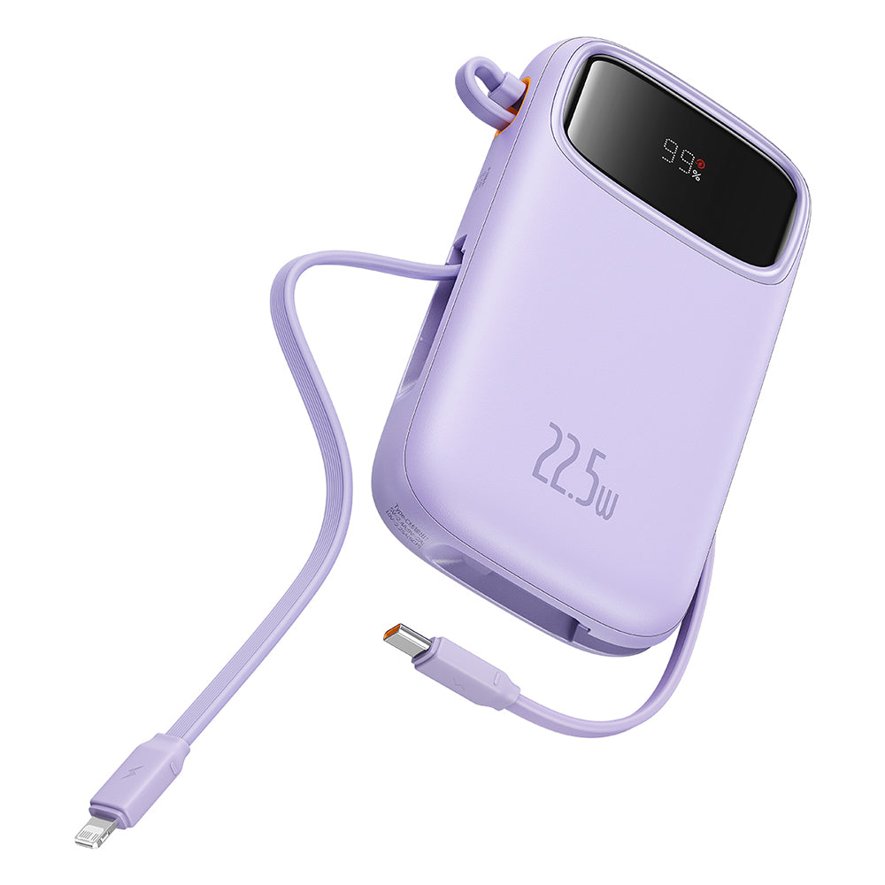 Baterie externa Baseus Qpow Pro+ (P10055003513-00), Lightning, 2x Type-C, USB, 22.5W, 10000mAh, Cable Type-C, 30cm, Mov