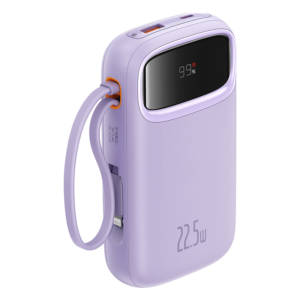 Baterie externa Baseus Qpow Pro+ (P10055003513-00), Lightning, 2x Type-C, USB, 22.5W, 10000mAh, Cable Type-C, 30cm, Mov